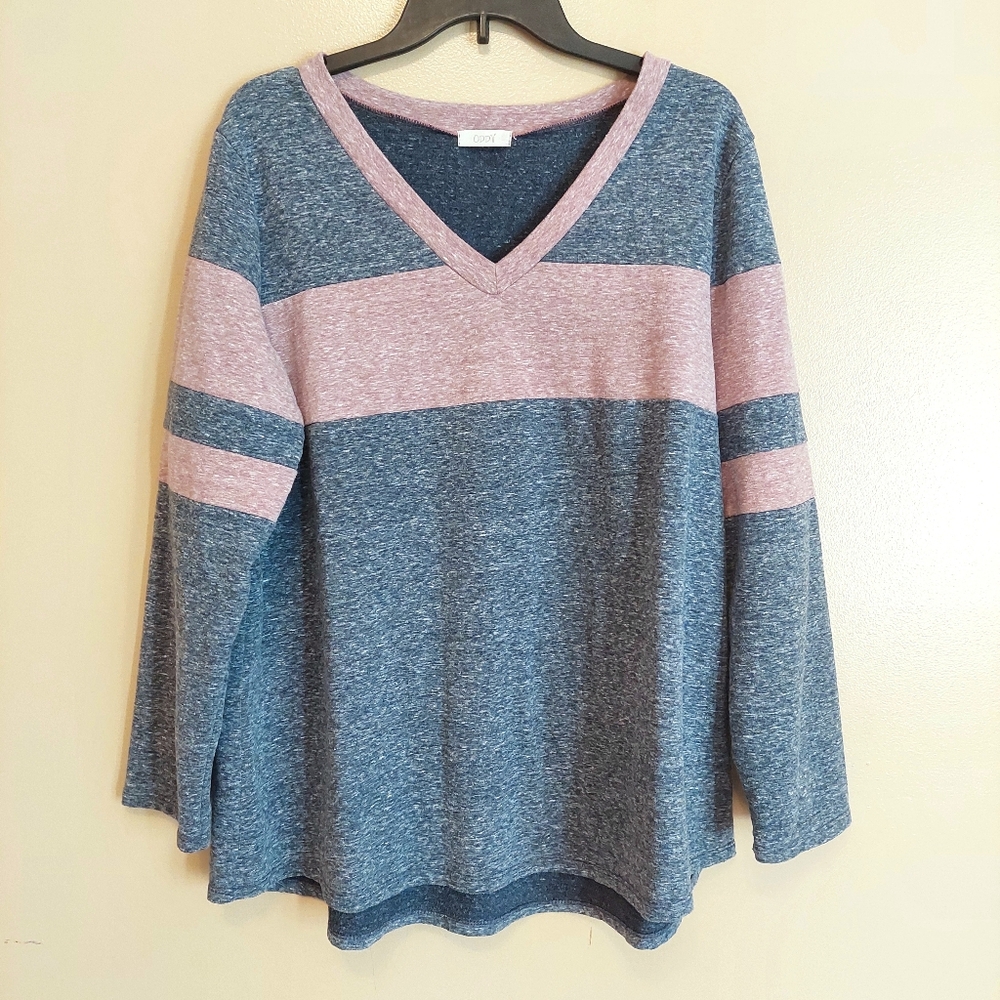 ODDY Charcoal and Mauve V-Neck Top 2XL